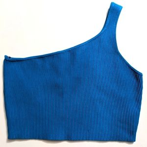 HOUSE of HARLOW 1960, Ribbed stretch tank, Cropped top, in Blue, Size Large.